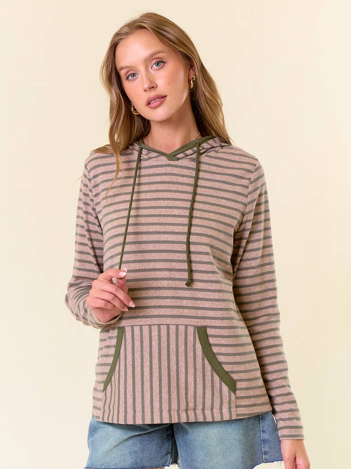 STRIPE MIX HOODIE SWEATSHIRT M/KÆNGURULOMME - 44685T-1 for engroshandel hos Doe and Rae