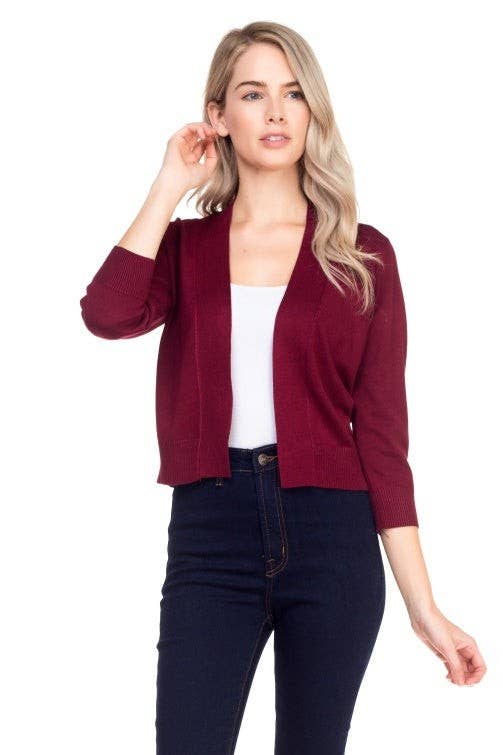 Newself Collection - Vente Cardigan – femme - Cardigan basique manches 3/4 ouvert devant léger3