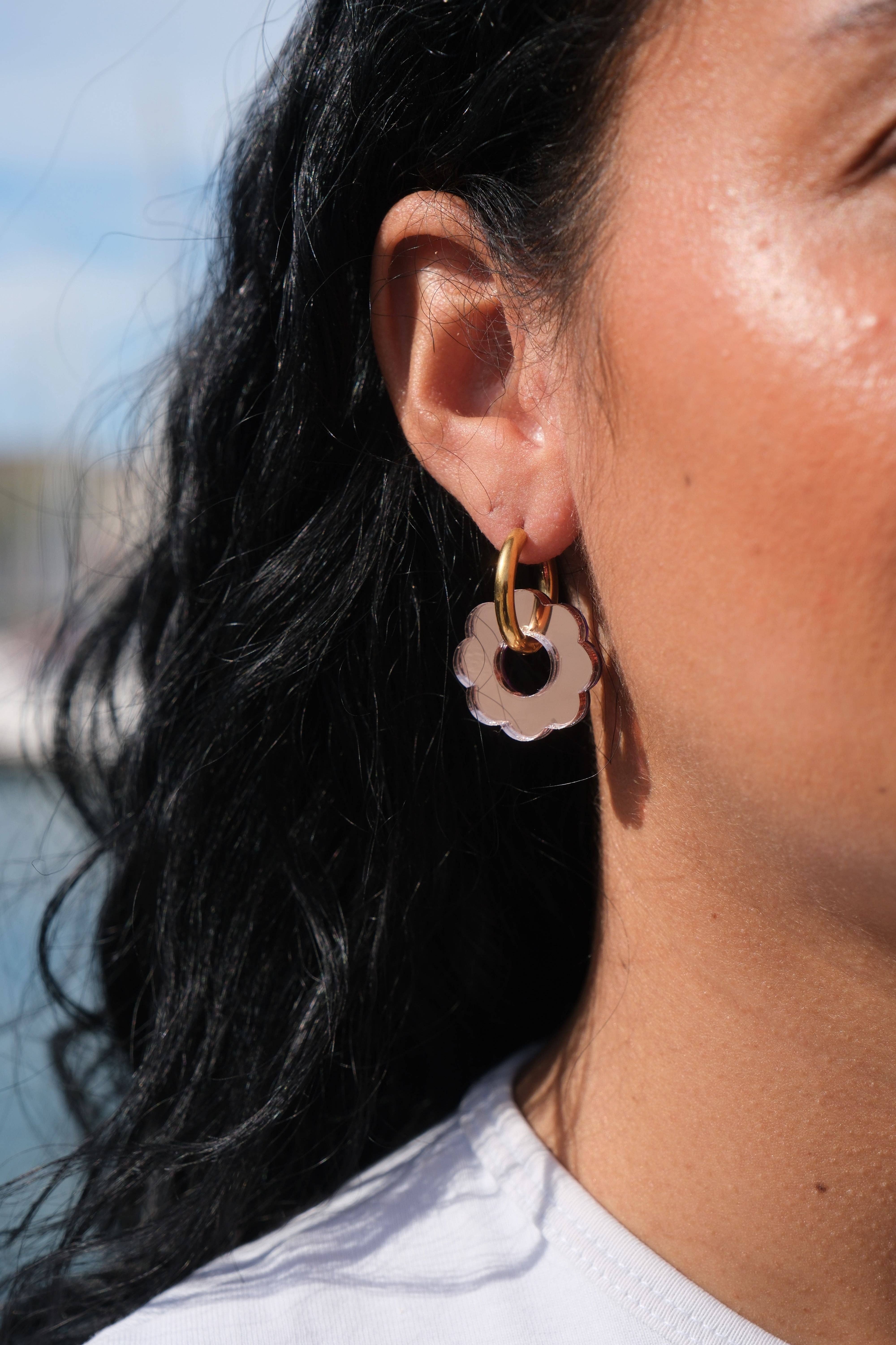 Studio Annette - Wholesale Hoop Earrings - Reversible Mirror Flower Hoop Earrings7