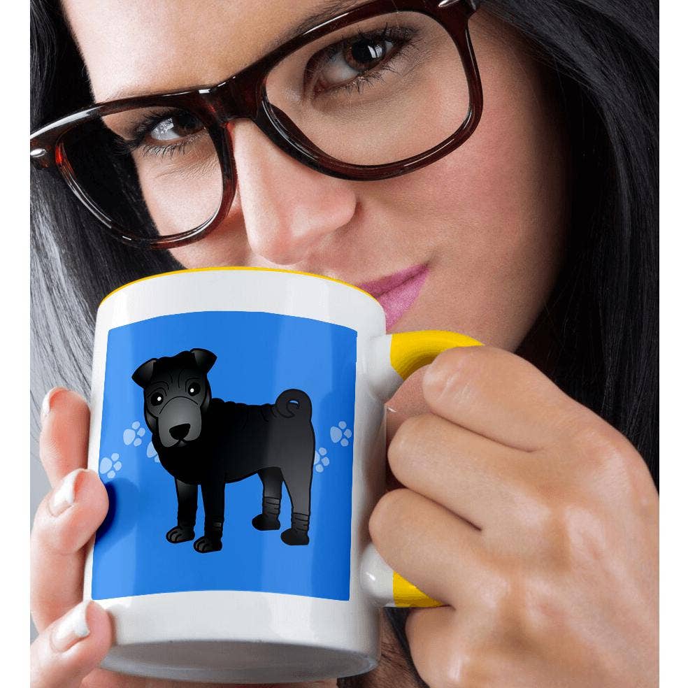 3dRose - Wholesale Coffee Mug - 3dRose, Cute Chinese Shar Pei Black Coat - Blue Paw Prints, Mug1