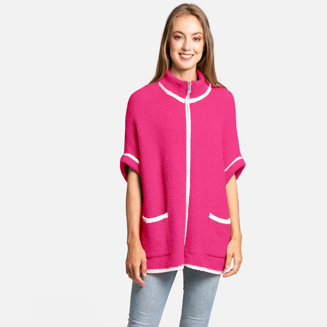 Fashion City - Wholesale Outerwear Poncho - Women's - Solid Zipper Jacket with Outlined Edges31