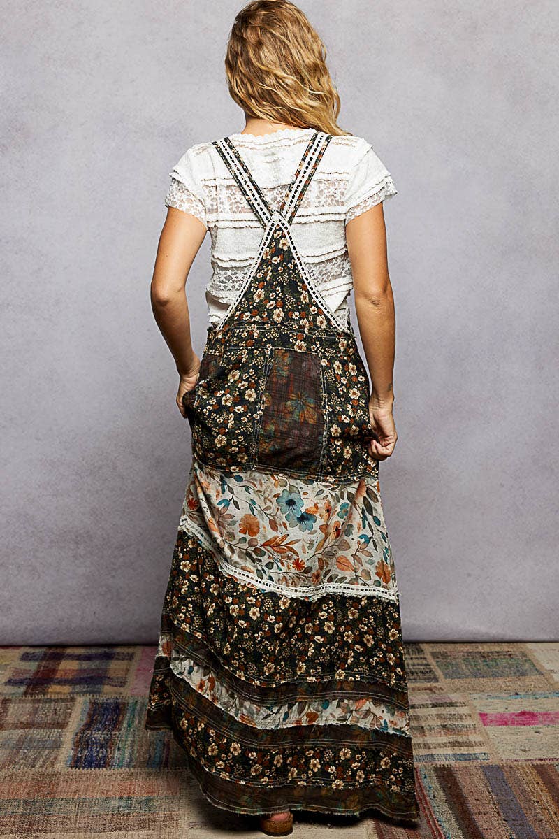 Pol Clothing - Wholesale Dress - Women's - Vintage Washed Front Pocket Floral Contrast Dress12