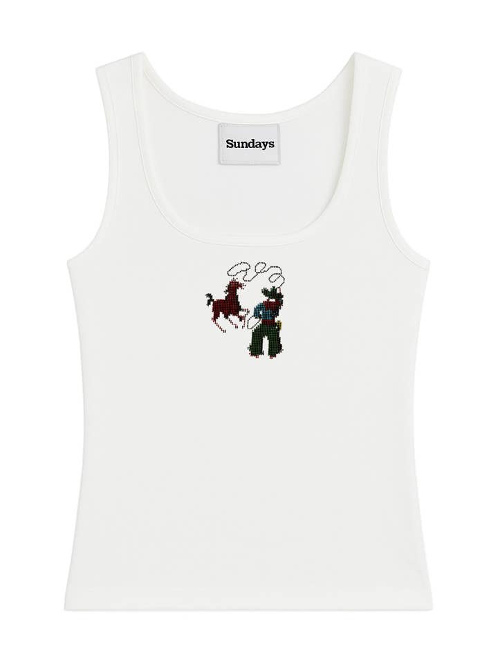 White Cowboy Rhinestone Tank for wholesale on Faire2