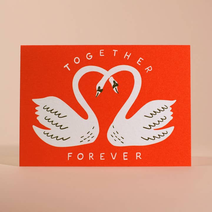 Carte de Vœux Typographique Cygnes Ensemble pour Toujours pour la vente par Half Pint Studio