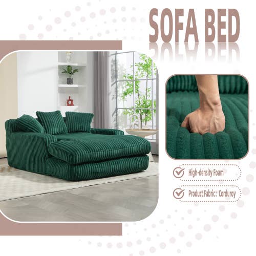 39F Inc. - Wholesale Sofa - Convertible Sofa Bed with Adjustable Backrest-Grey/Green