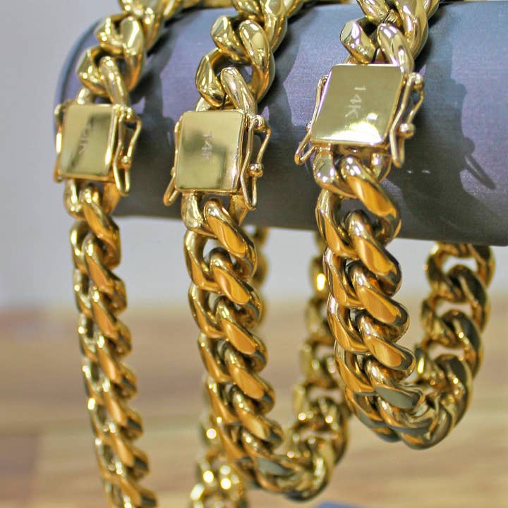 DIJU Jewelry – Engroshandel Armbånd med led og kæde – 14mm Miami Cuban Link armbånd i 14 k guld fyldt med dobbelt sikkerhed lås boks lås, Unisex bremse kæde, engros smykker Supplies
