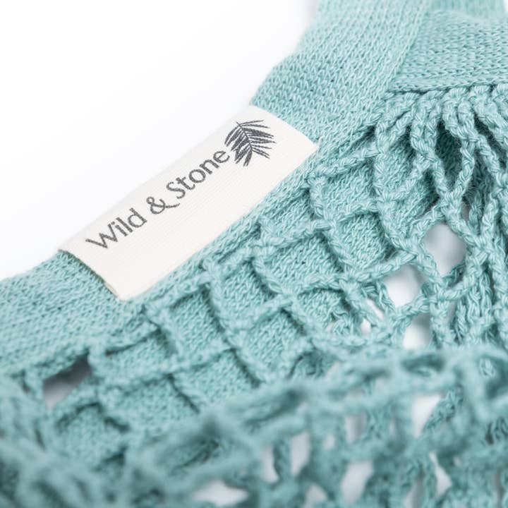 Wild and Stone - Wholesale Grocery/Shopping Bag - Organic Cotton Tote Bag - Blue Crochet