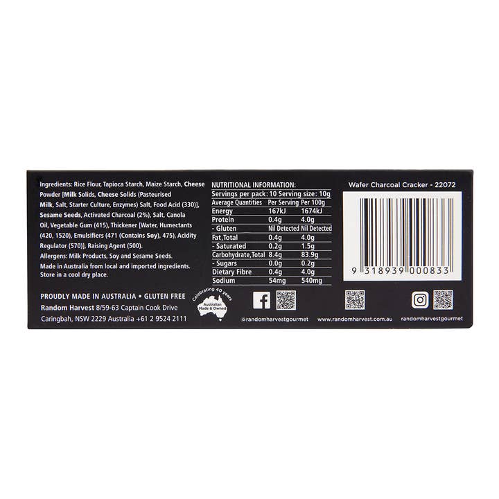 Random Harvest - Wholesale Crackers - Charcoal Wafer Crackers 100g1