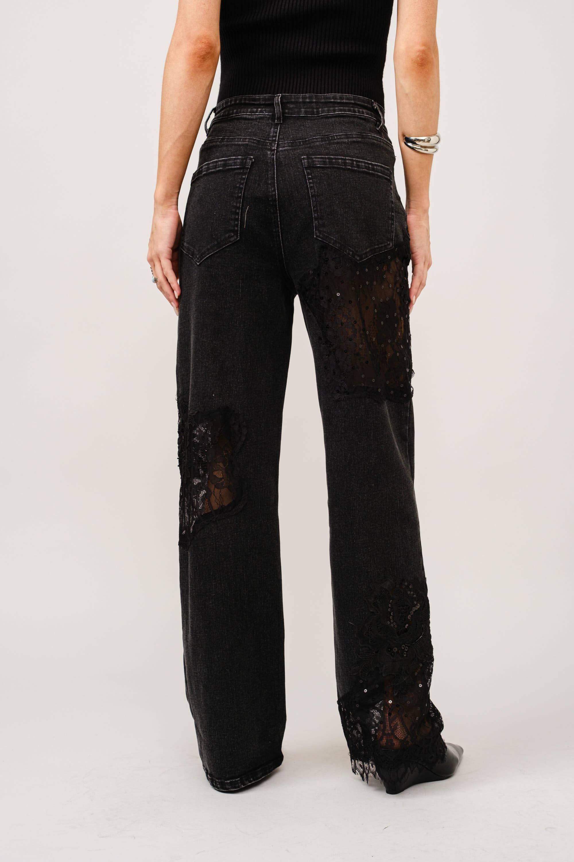 Blue B - Wholesale Jeans - Women's - 23421P - Lace Patchwork Straight Leg Jeans2