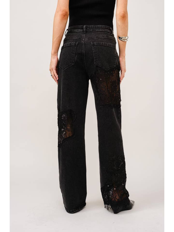 Blue B - Wholesale Jeans - Women's - 23421P - Lace Patchwork Straight Leg Jeans2