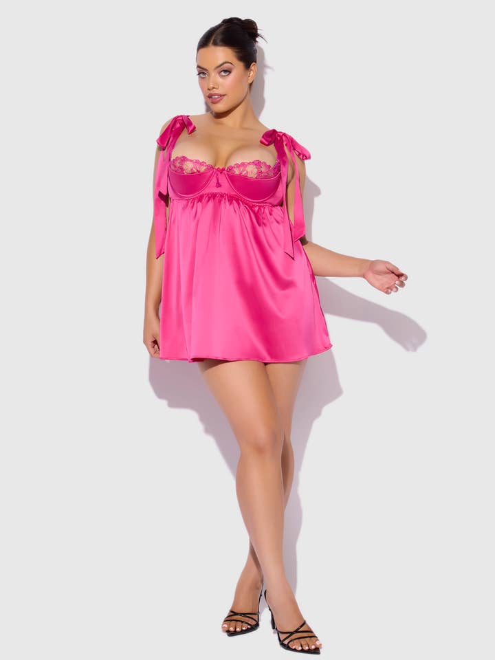 Conjunto Brigeta Babydoll de Satén con Copas Abiertas y Tanga para venta al por mayor de House of Desire