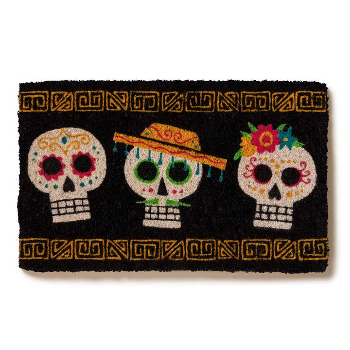 Día de los Muertos Handwoven Coconut Fiber Doormat for wholesale by Entryways