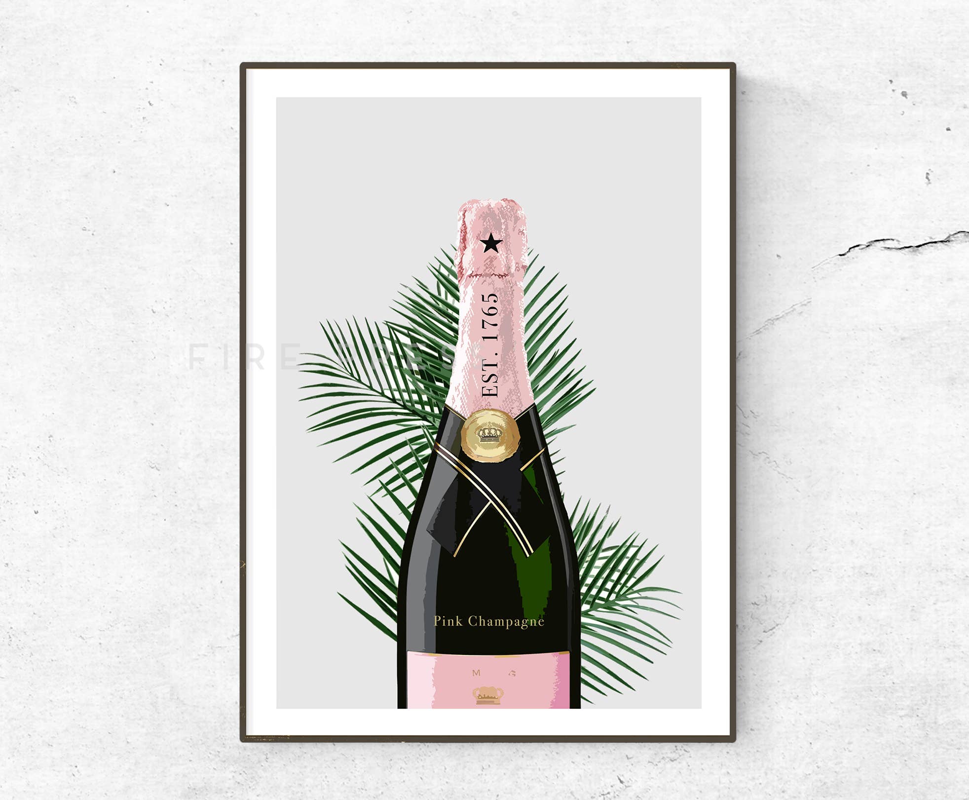 Fire Press - Venta al por mayor Ilustración - Botella de champán rosa con estampado de alcohol1