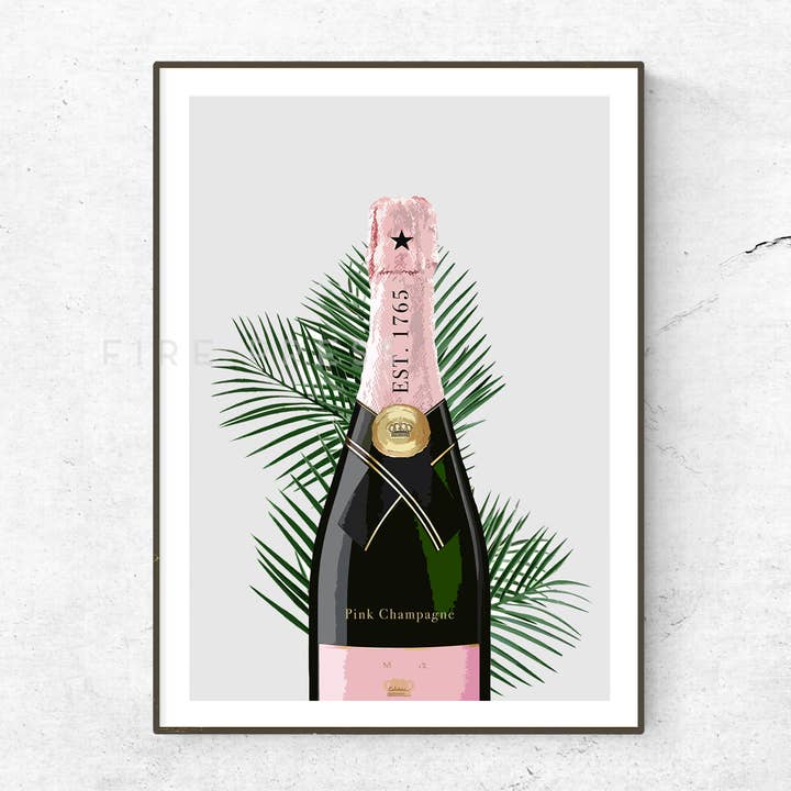 Fire Press – wholesale Art print – Pink Champagne Bottle Alcohol Print1