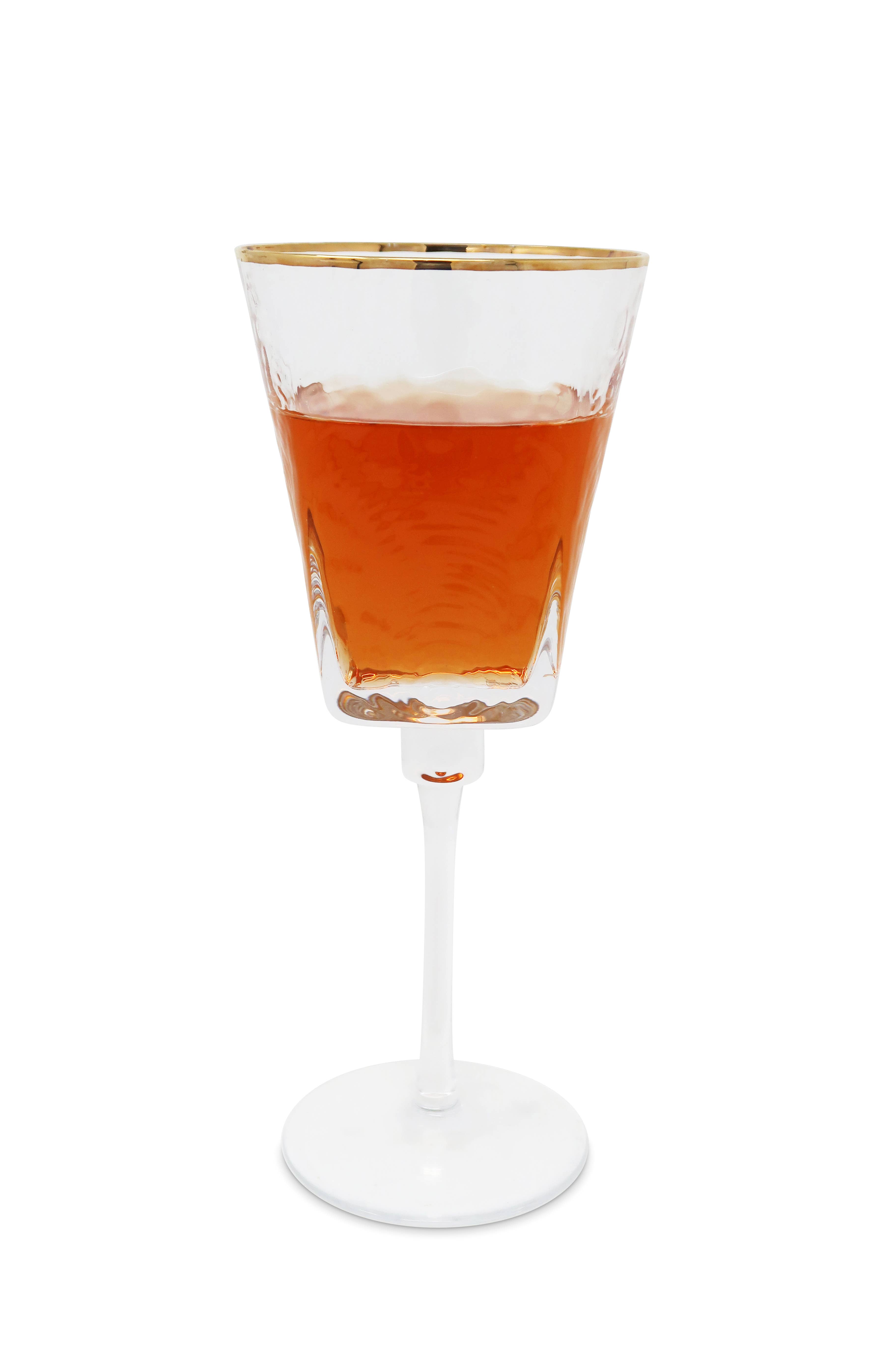 VIVIENCE - Wholesale Cocktail/Liquor Glass - Set of 6 Square Shaped Hammered Glasses with Gold Rim1