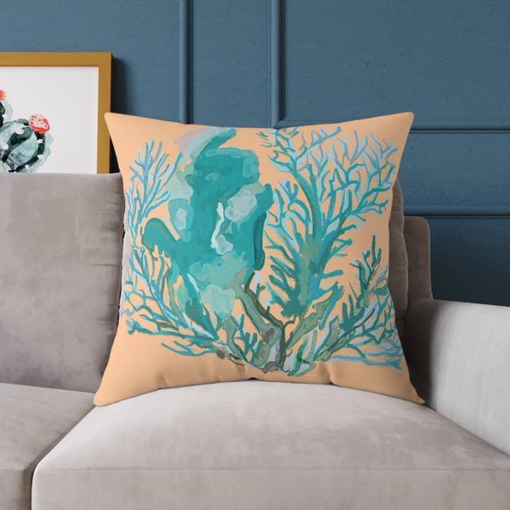 Blue Cava – wholesale Throw/decorative pillow – Coastal Coral Square Poly Canvas Pillow - Ocean-Inspired Home Decor8