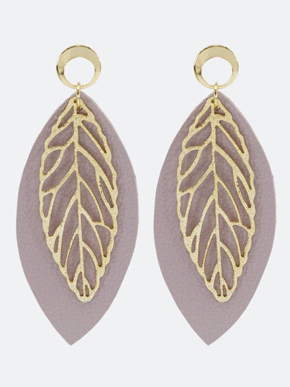 Leaf Metal With Oval Shape Leather Earring for wholesale by Suzie Q USA