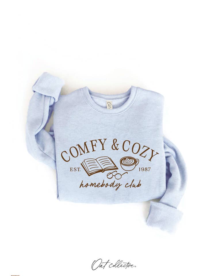 OAT COLLECTIVE - Wholesale Graphic Sweatshirt - Women's - COMFY AND COZY HOMEBODY CLUB Graphic Sweatshirt