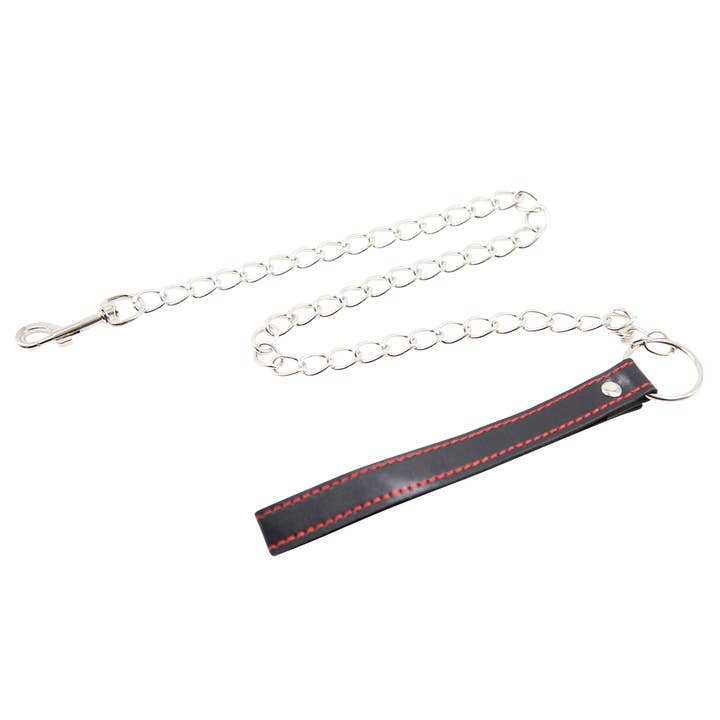 Leash - PVC & Chain Black with Red Stitching Loop Handle for wholesale by Plesur Body Products