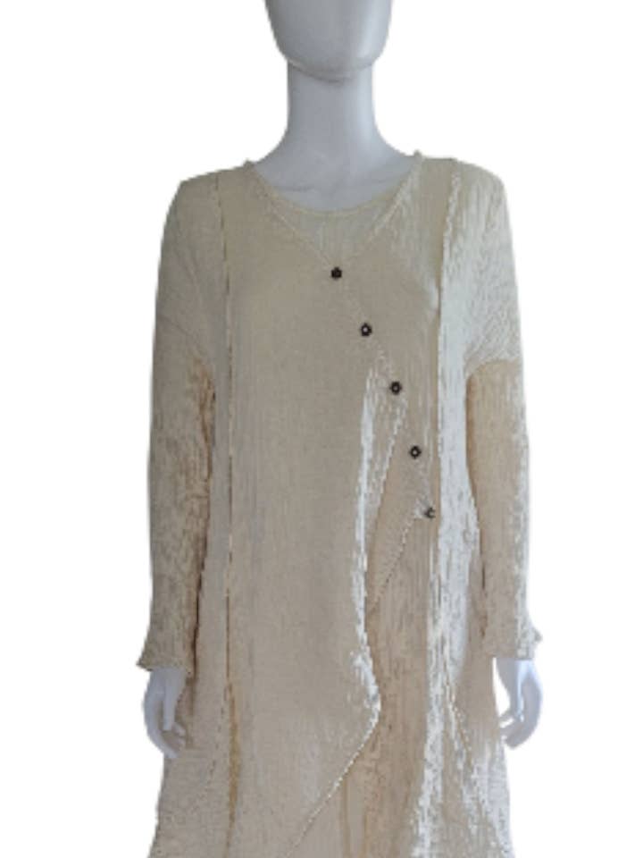 TD2590 Long Sleeve 2-Layered Diagonal Button Dress Ivory for wholesale by Evergreen Guardian Imports