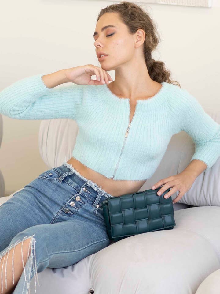 Mint Arcadia Front Zip Crop Top for wholesale by KAYAN.L