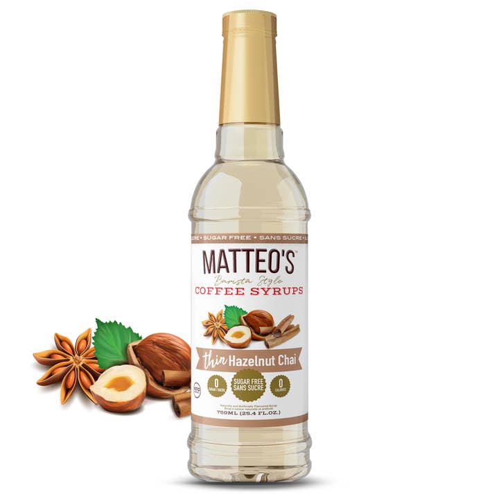 Matteo's - Wholesale Flavored Syrup - Matteo's Sugar Free Coffee Syrup, Hazelnut Chai, 0 Calories, 0 Sugar, Keto Friendly