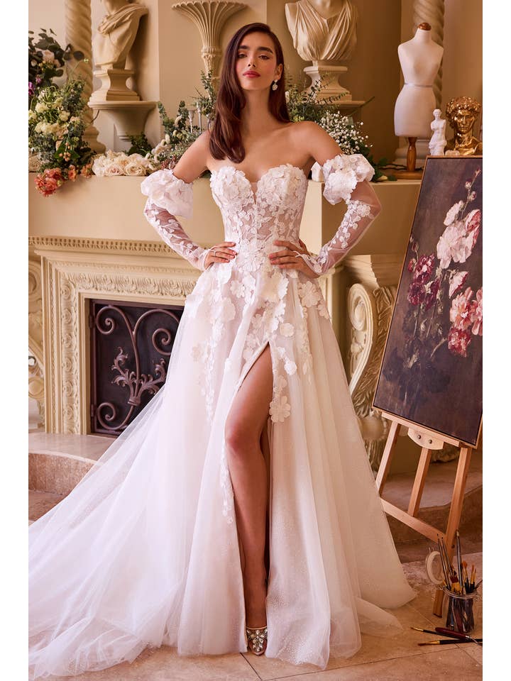 Off White Nude FLORAL APPLIQUE ADORNED STRAPLESS WEDDING GOWN
for wholesale on Faire