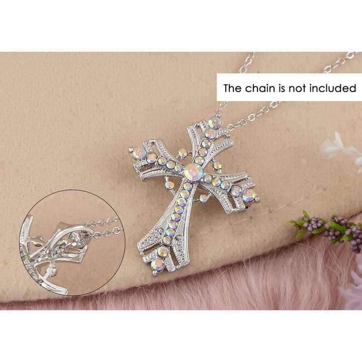 AK Brand - Vendita all'ingrosso Spille - Spilla a forma di croce religiosa argentata con strass25