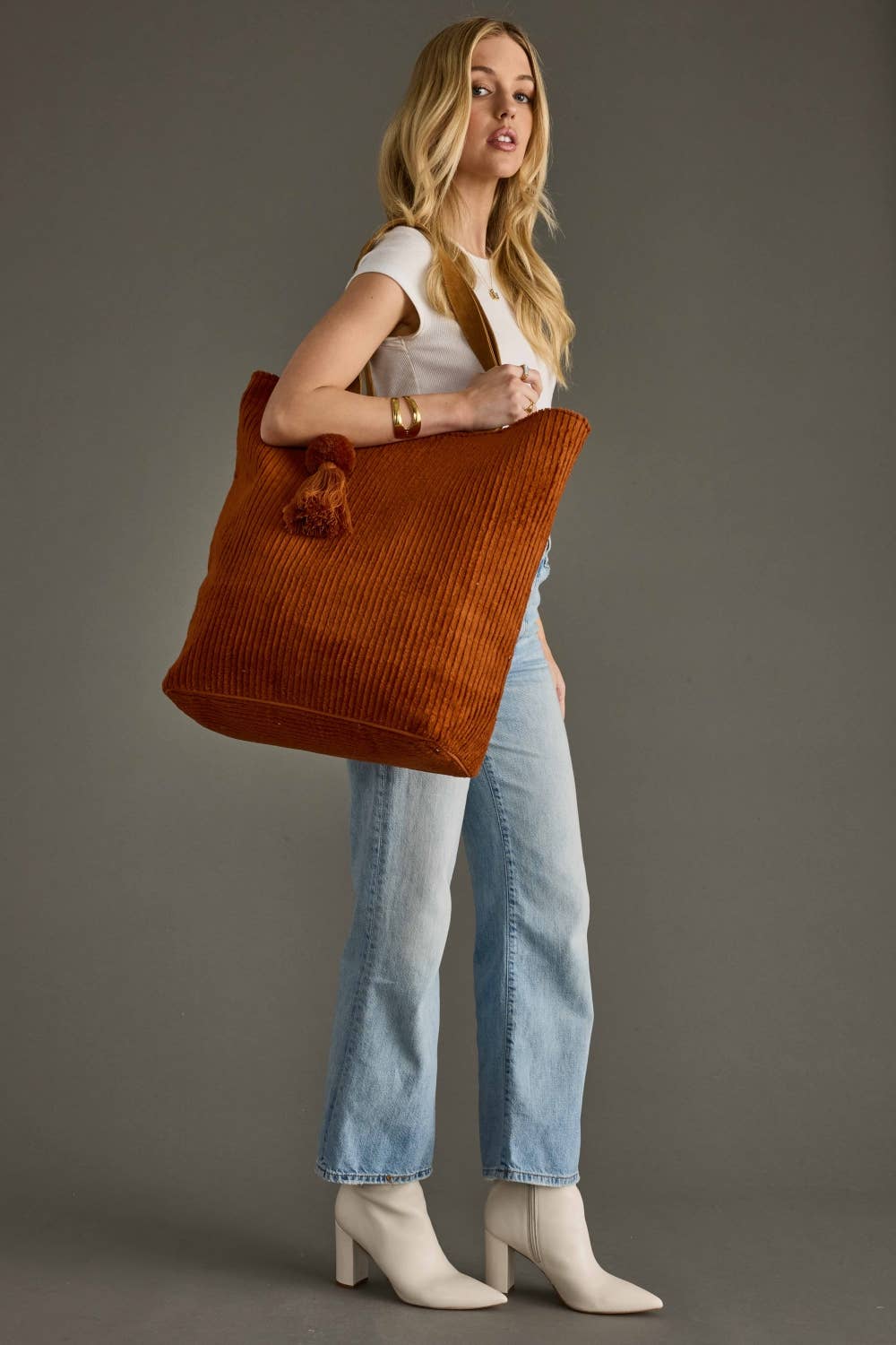 Panache Apparel Co. - Wholesale Tote Bag - Women's - Rust Corduroy Tote1