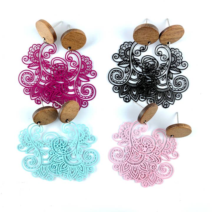 Filigree Lacey Drops - 4 Colours| Fancy Fashion Earrings for wholesale by Sunbaked Lizard Jewellery & Gifts