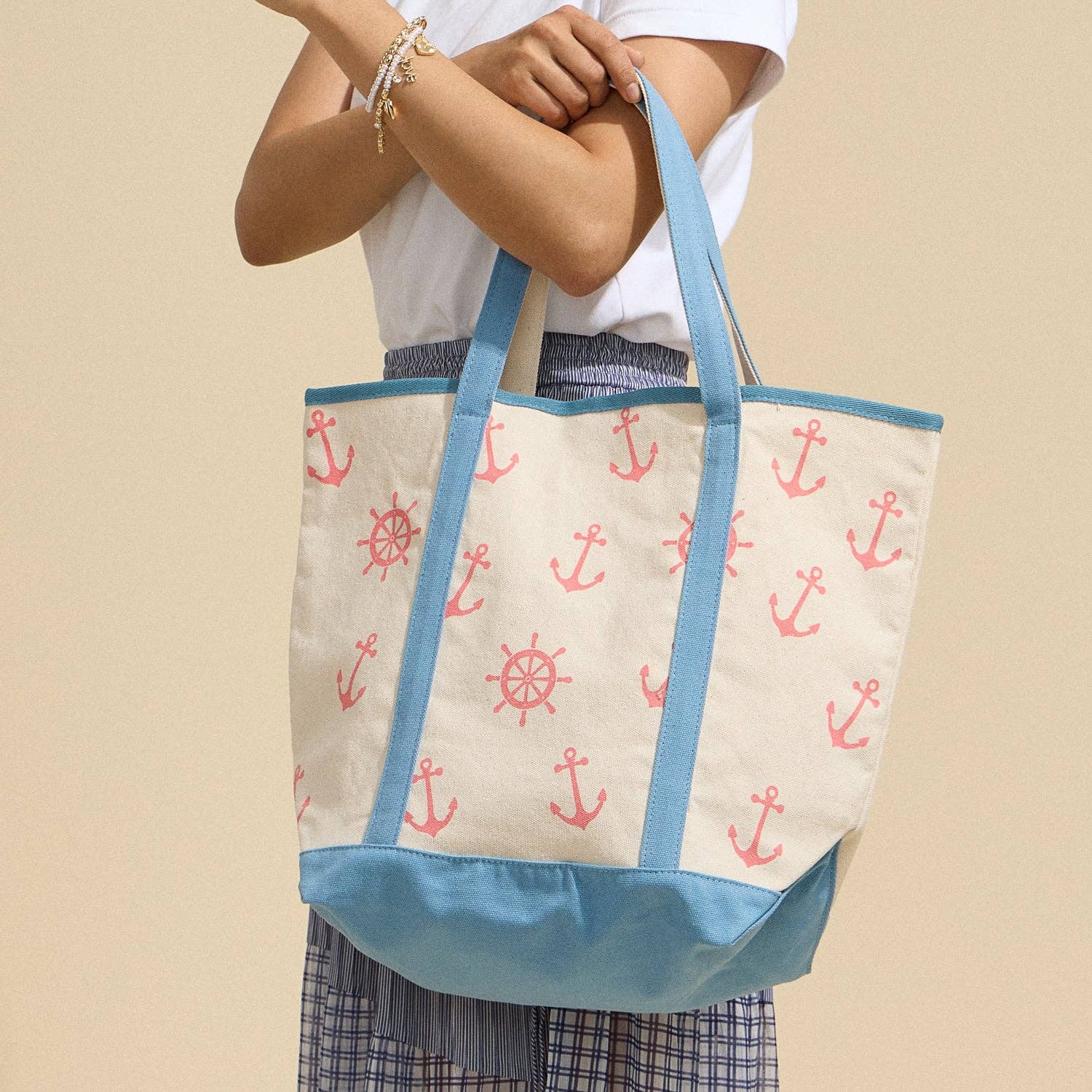 Frem - Wholesale Beach Bag - Canvas Tote Bag with Nautical Anchor Print6