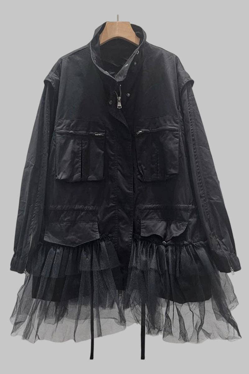 Wholesale Military-Inspired Tulle Trim Jacket for your store - Faire