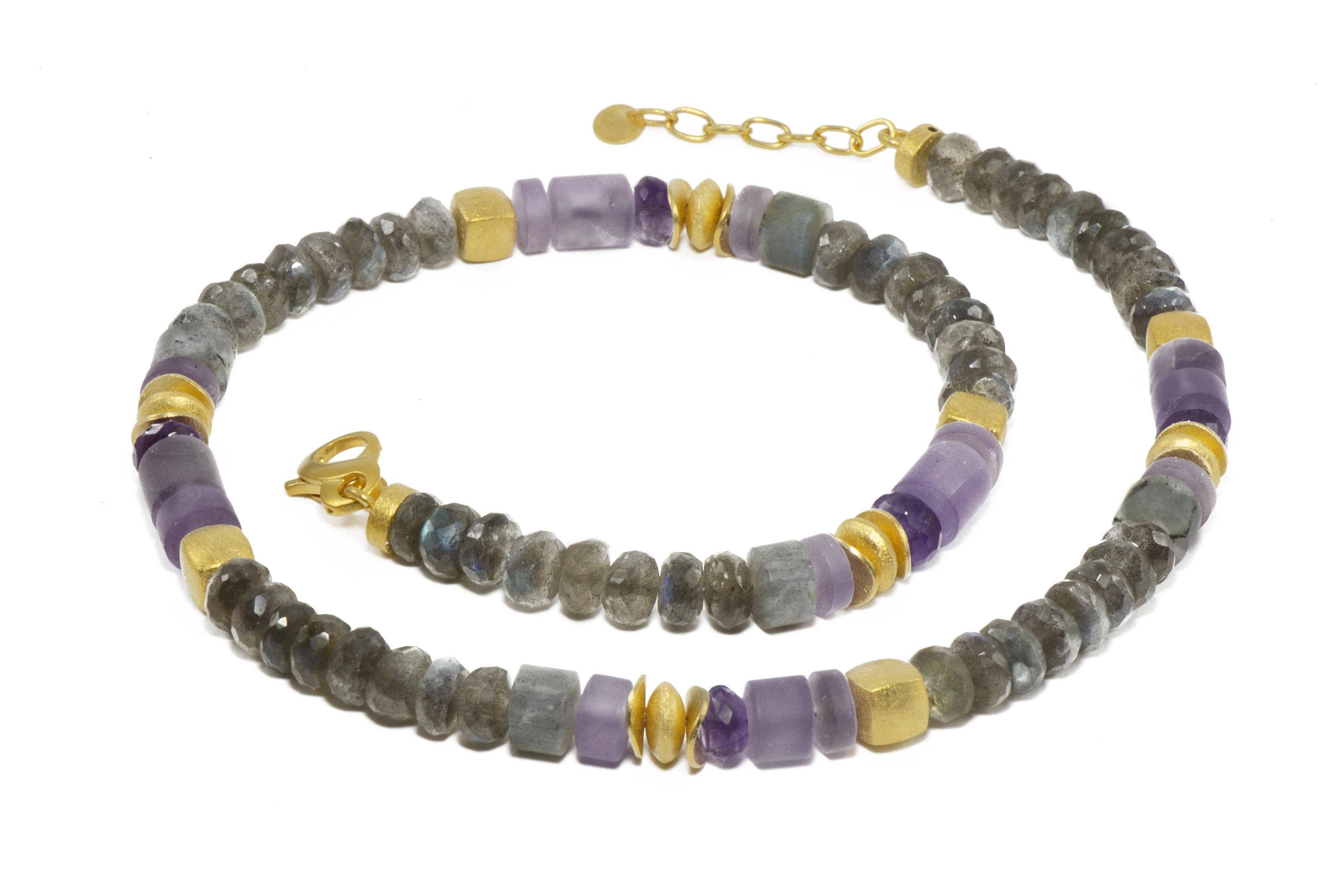 Joyla Jewelry - Wholesale Beaded/Pearl Necklace - Amethyst and Labradorite Necklace 8mm 24K Fair Trade Gold Vermeil2