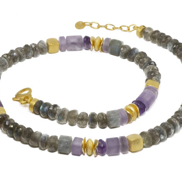 Joyla Jewelry - Wholesale Beaded/Pearl Necklace - Amethyst and Labradorite Necklace 8mm 24K Fair Trade Gold Vermeil2