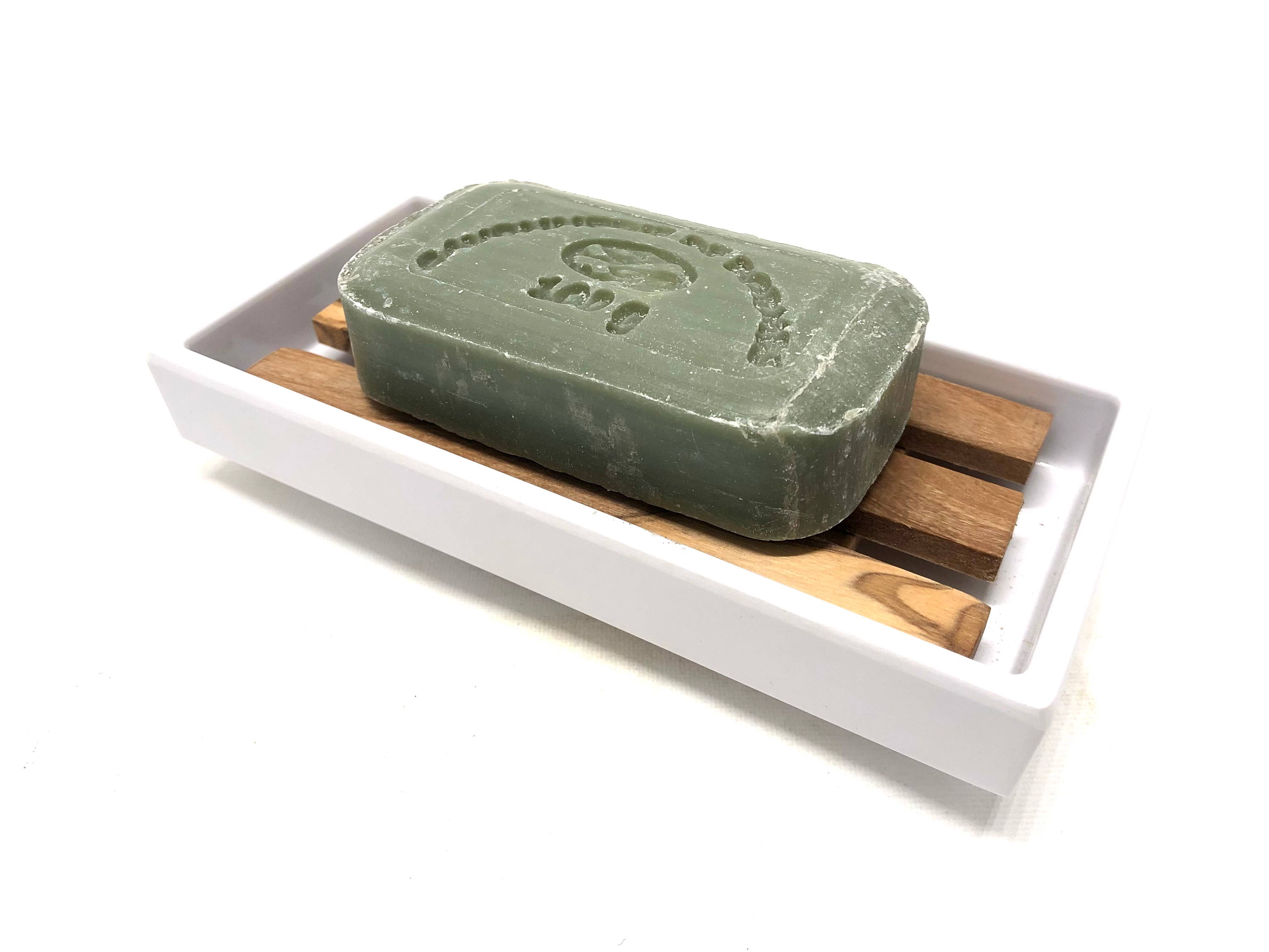 olivenholz-erleben - Wholesale Bath soap dish - White melamine soap dish with olive wood insert3