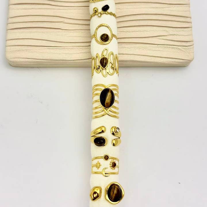 COSMOS – Conjunto de joias por atacado – Conjunto de 8 anéis adornados com pedra natural Olho de Tigre1