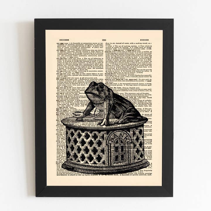 Frog Black Bank Toad Ribbit Frogs Bathroom Walls Arts Vintage Sea Dictionary Art Print - REAL Dictionary Page from Vintage 1940's dictionary for wholesale by MakeItM