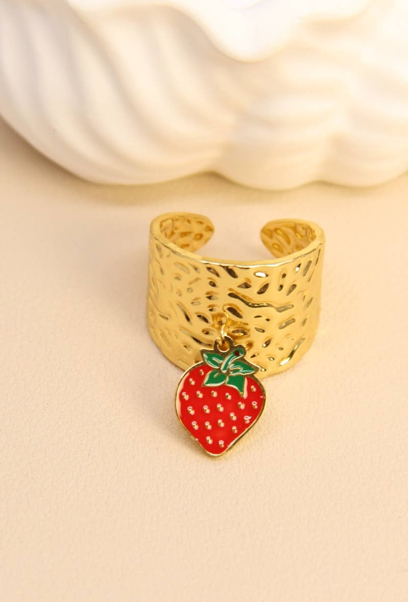 Red Elegant Adjustable Stainless Steel Strawberry Charm Ring for wholesale on Faire