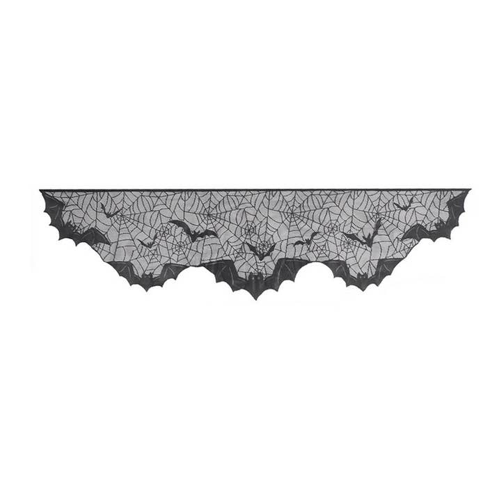 Black HALLOWEEN MANTEL BAT LACE TABLE RUNNER_CWMM1725 for wholesale on Faire2