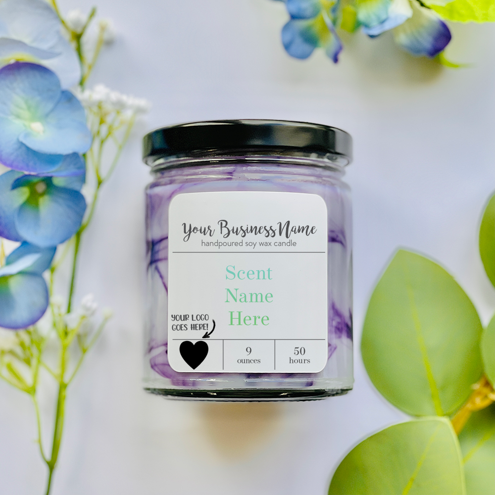 Coyer Candle Co. - Vente Bougie en bocal - Bougies de 9 oz - Nom de votre entreprise + petit logo et signature9
