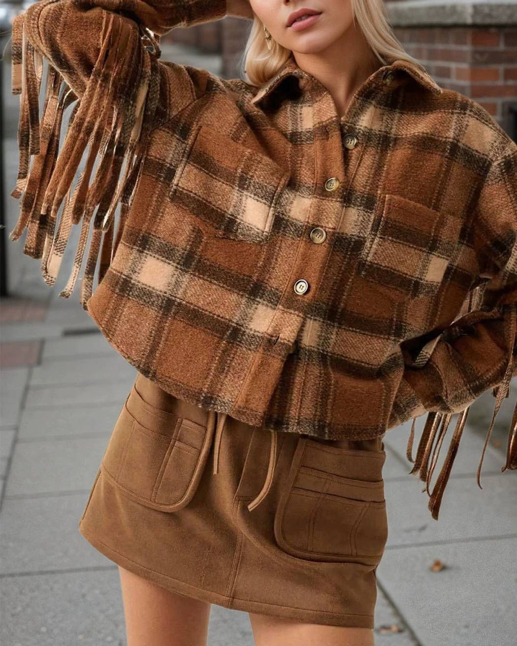 U R My Sunshine - Wholesale Shirtjack/Shacket - Dames - 25131 Geruite Wol Cropped Shacket Jas voor Dames2