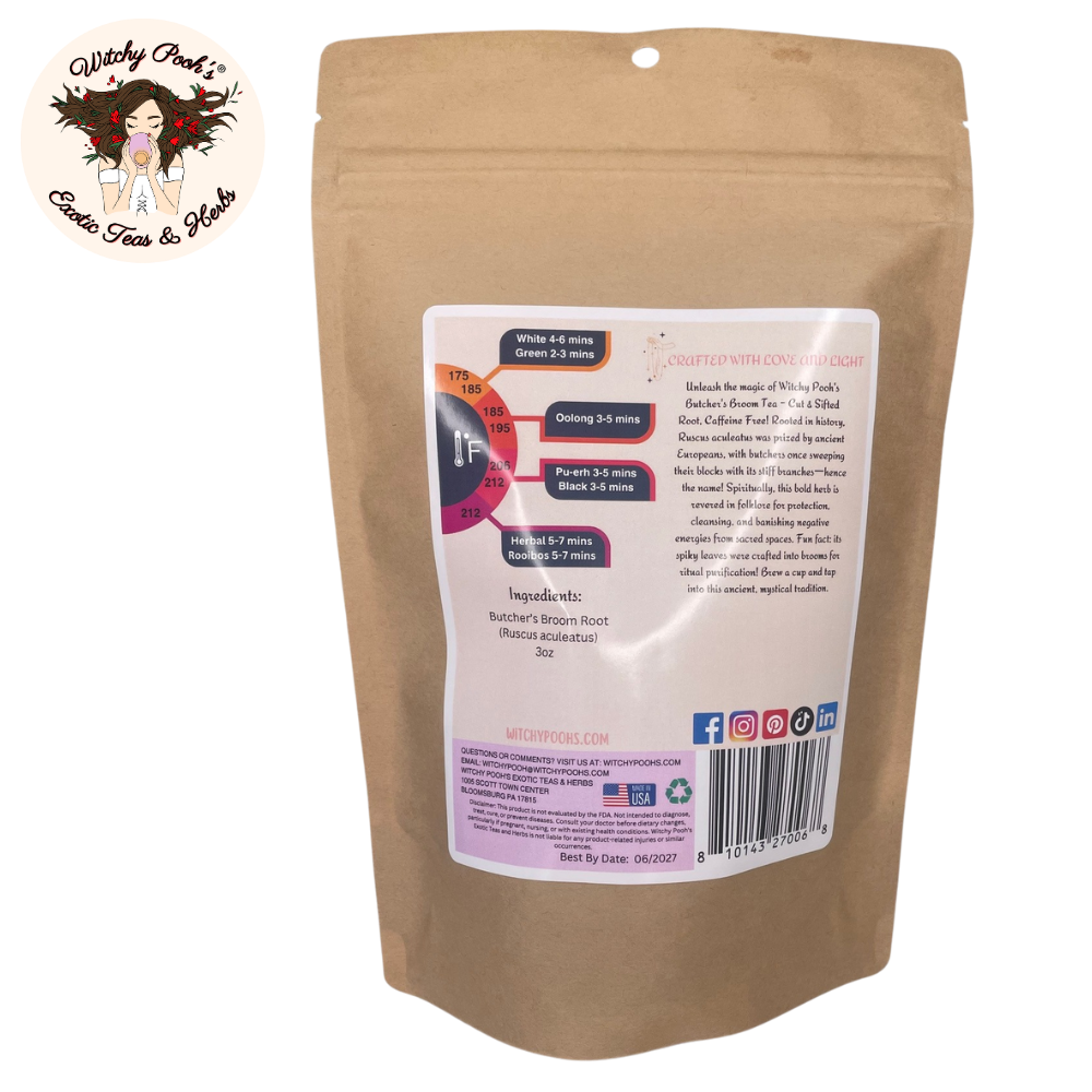 Witchy Pooh's Exotic Teas & Herbs – Engroshandel Løs te – Witchy Poohs Butcher's Broom Te, skåret og sigtet rod19