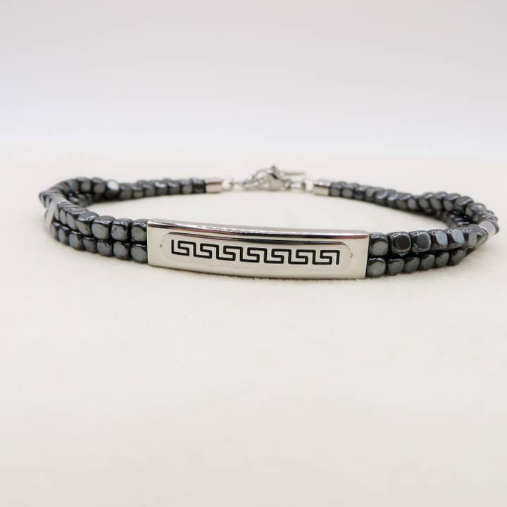 ARES Bracciale uomo Targhetta con greche e cubetti in ematite - ACCIAIO INOSSIDABILE for wholesale on Faire