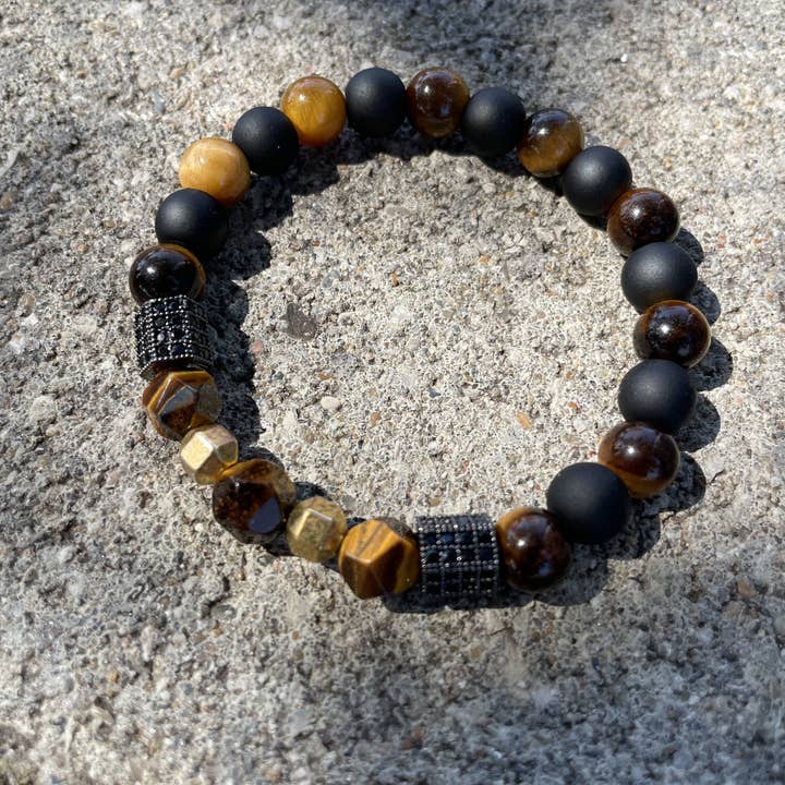 Tiger’s Eye Black Matte Beaded Bracelet Dark Royal Series for wholesale by PetrichorKC