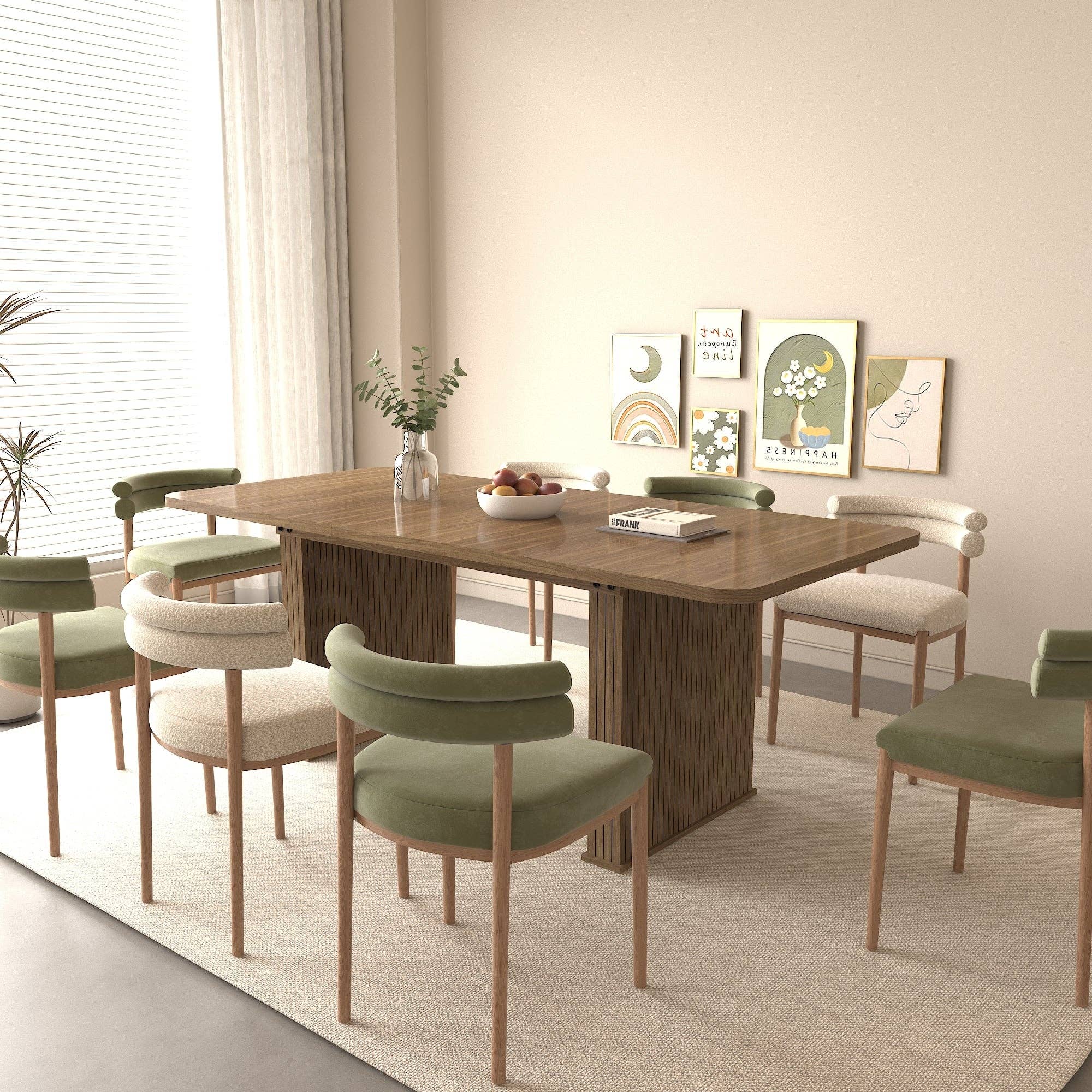 39F Inc. - Vente Tables d'appoint - Table à manger moderne extensible (6-10 places) - Beige Marron8