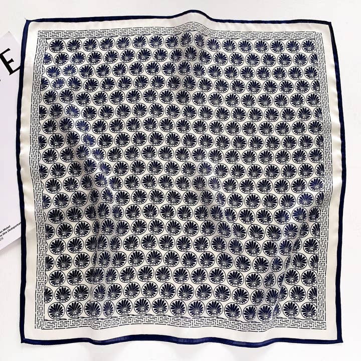SueSilkHK - Wholesale Scarf - Women's - Navy Blue Boho Flora 100% mulberry Silk Scarf/Silk head scarf/Silk hair scarf/Silk neck scarf/Silk bandana/Bag Accessory/Gift for her/Small floral motif/Boho