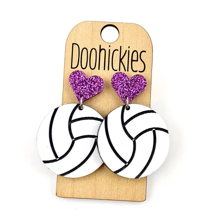 Doohickies - Vendita all'ingrosso Orecchini pendenti - Ciondoli da pallavolo personalizzati I Heart da 1,9" - Orecchini sportivi10