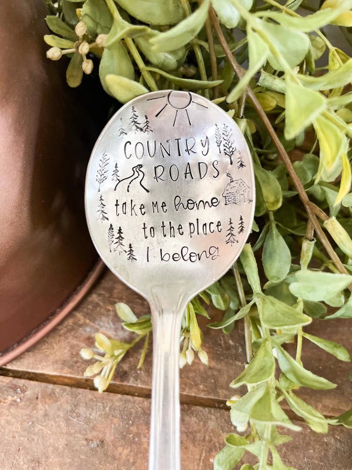 Country Roads Song Vintage Stamped spoon for wholesale by The Sassy Barn