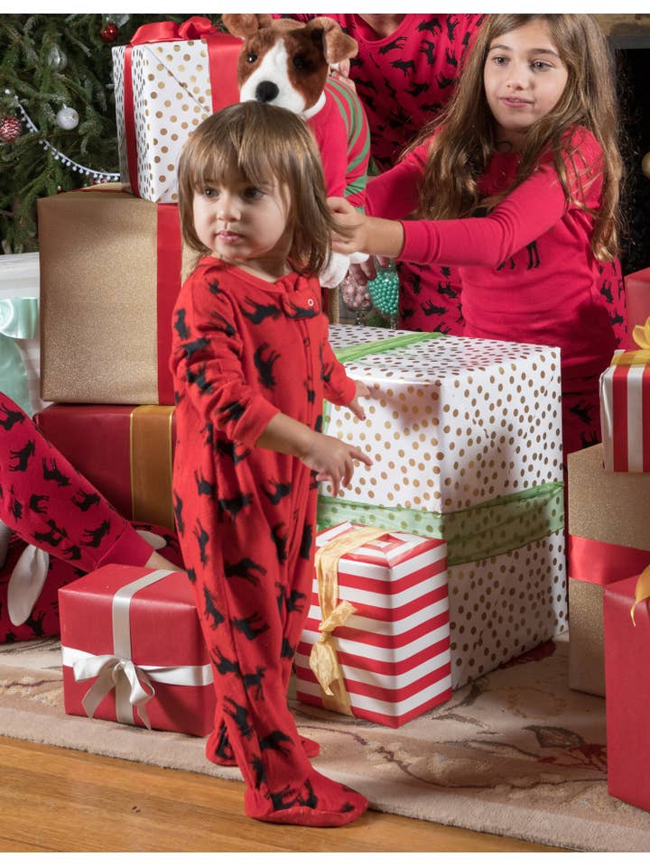 Leveret Pajamas - Wholesale Sleepsuit - Baby - Kids Footed Fleece Pajama Moose Pajamas for Christmas