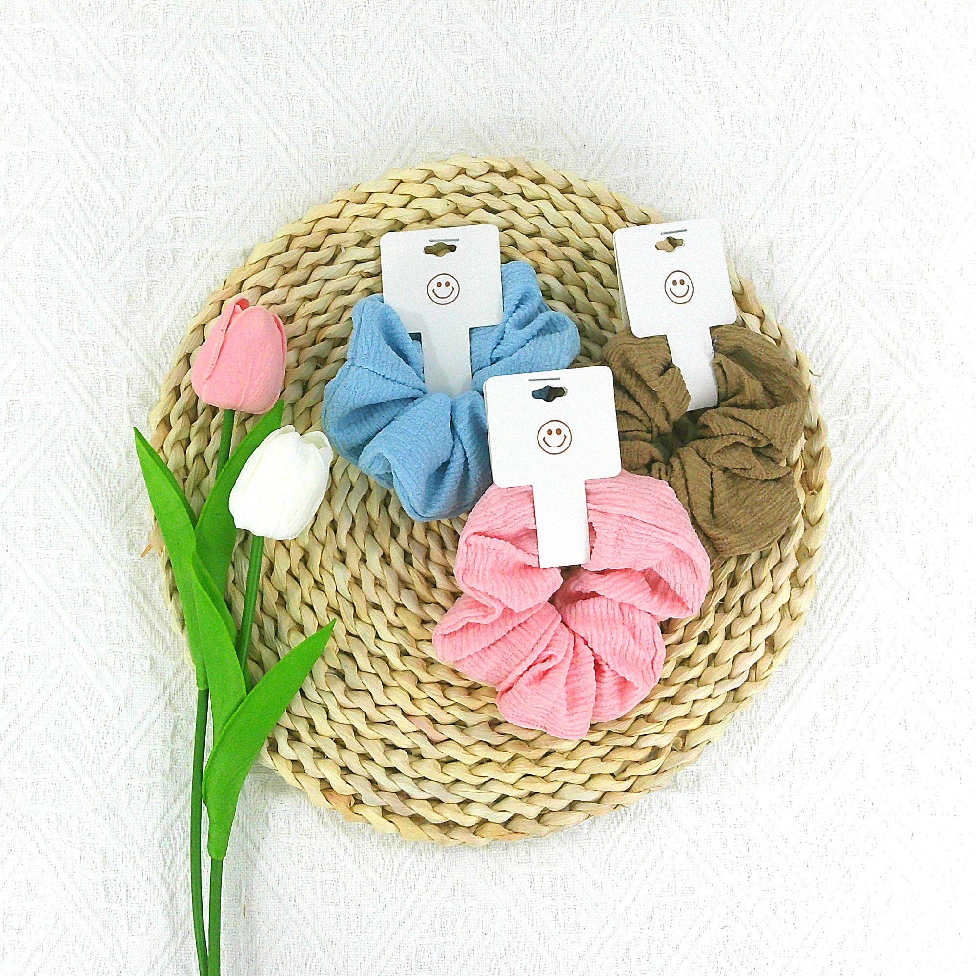 ASSORTED Mixed Colors Pleated Scrunchies SC4227-3 (12PC) for wholesale on Faire1